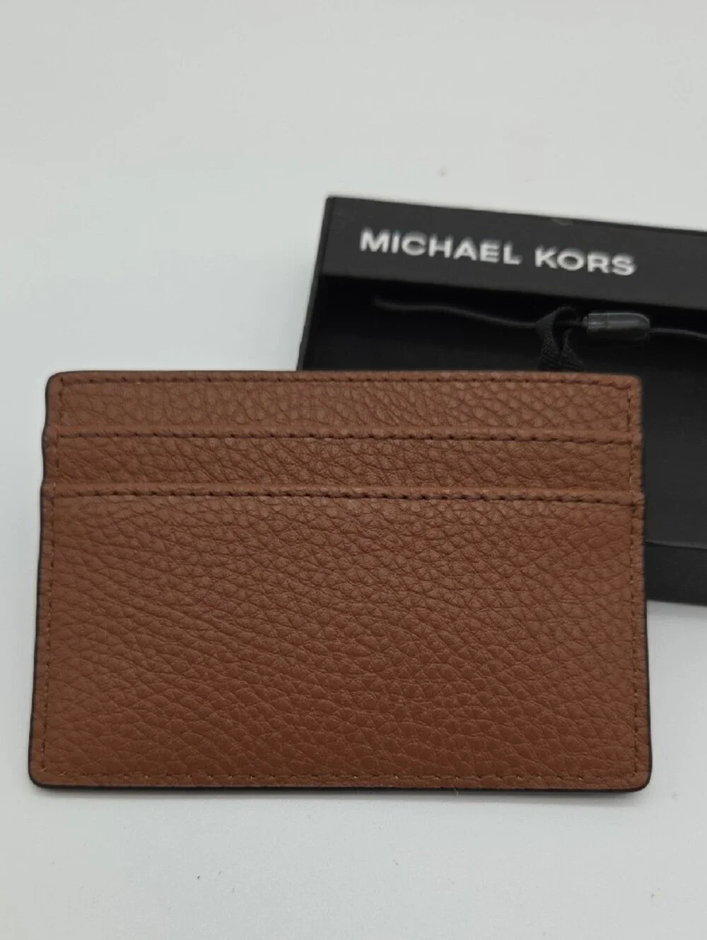 Michael Kors Brown Pebbled Leather Card Holder with Logo
